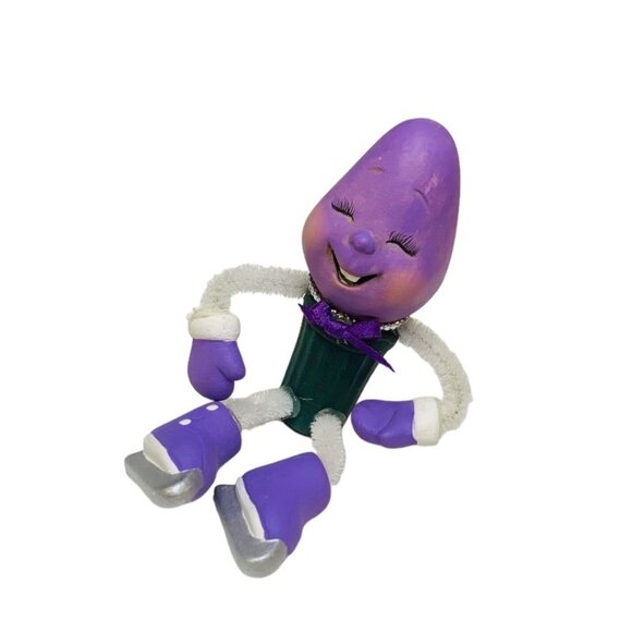 Purple Christmas Bulb Light Ice Skating Decorative Ceramic Ornament 4" - Picture 1 of 5